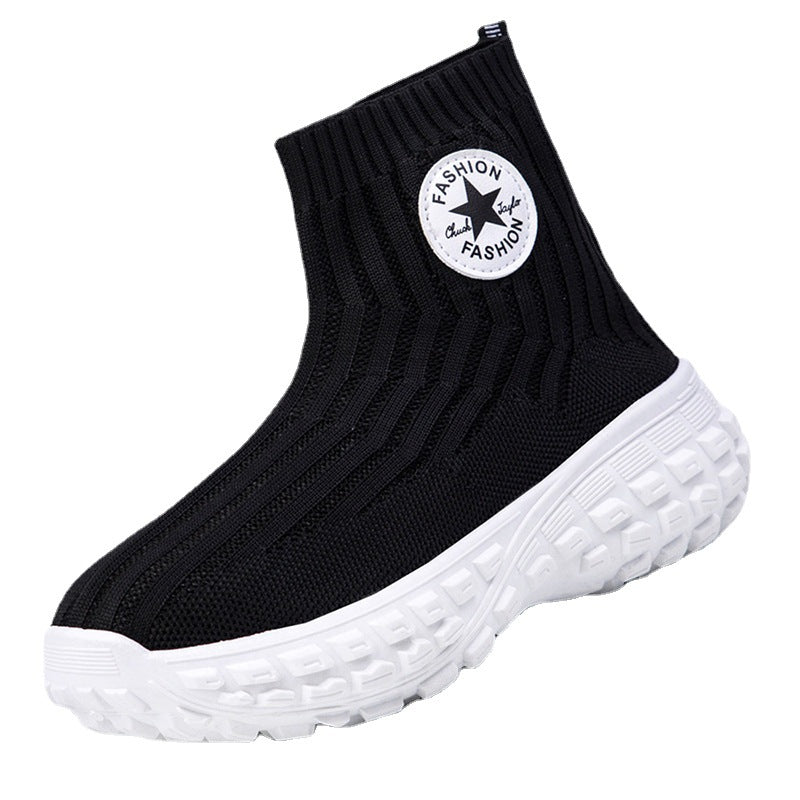 New High Top Sports Shoes Breathable Mesh Shoes Light Ladies Solid Bottom Socks Shoes