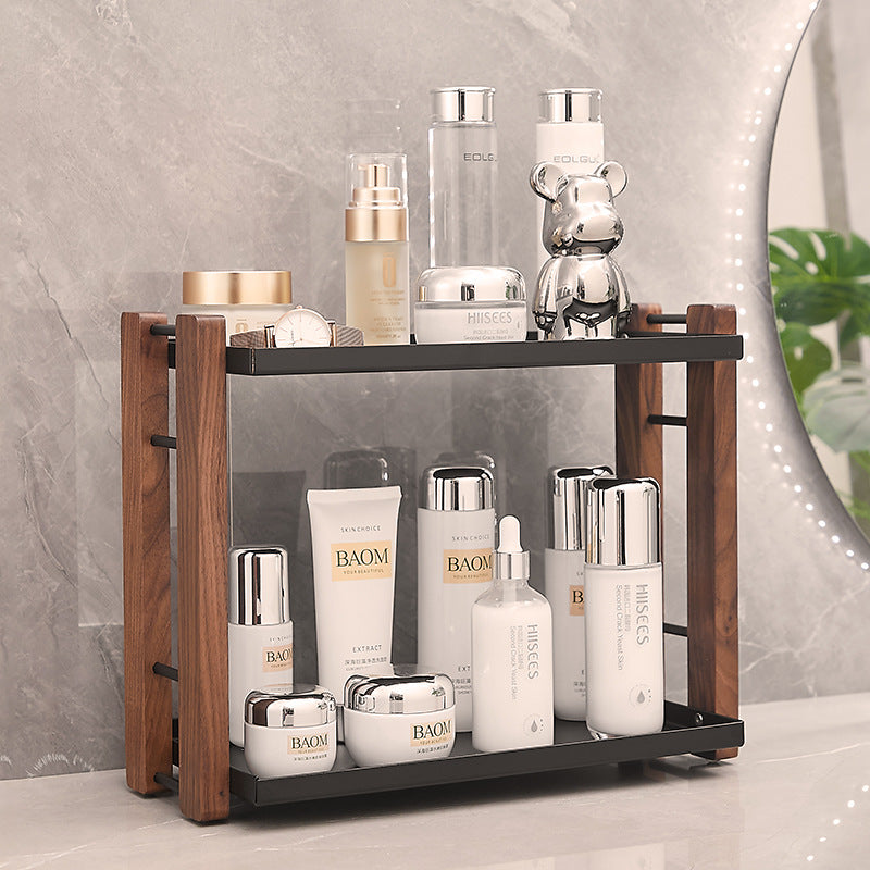 Bathroom Dresser Surface Storage Rack Bathroom Solid Wood Double-layer Desktop Storage Rack Wash Basin Cosmetics Storage Box