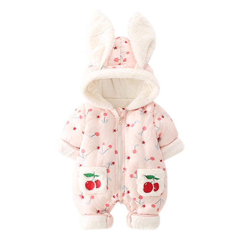 Net Red Baby Onesie Thickened Winter Baby Out Hugging Cotton Clothes Newborn Cute Romper Warm Suit