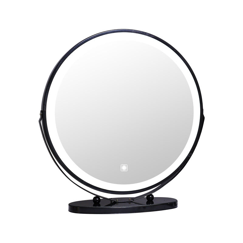 Desktop Round Table LED Light Makeup Mirror Bedroom Home Supplementary Light Mirror Large Dressing Mirror Ins Nordic Style Light Luxury Mirror