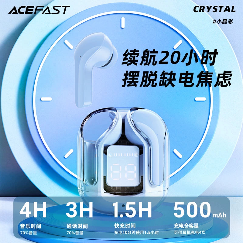 ACEFAST Small Crystal Color Wireless Bluetooth Headset Noise Reduction 2023 New Sports Suitable For Apple Huawei T6S High-end