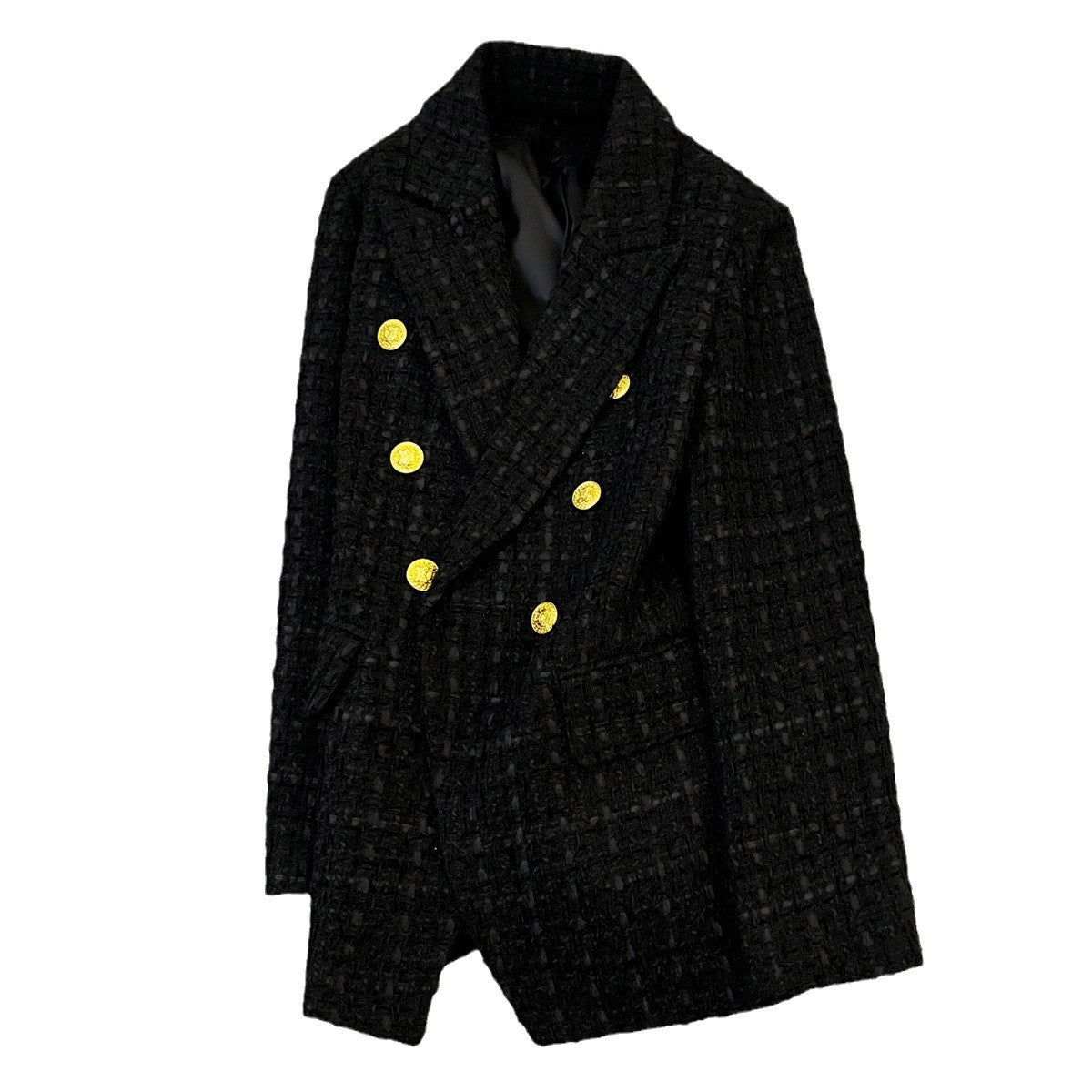 Black Tweed Suit Jacket Clothing High Sense