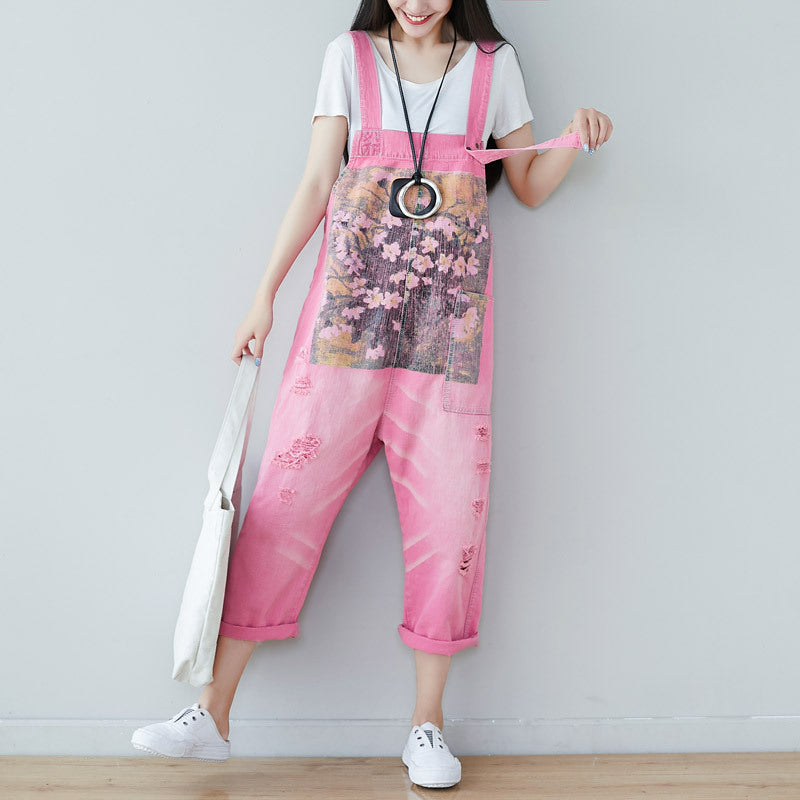 2024 New And Old Elegant Printed Jeans With Ripped Large Size Slim-fit Overalls Loose Straight Vagrant