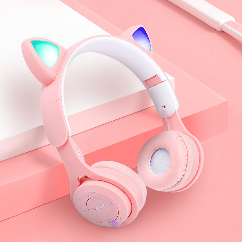 Wireless Headphone with FM Card Colorful LED Lights, Bluetooth Light-Emitting Cat Ears Headphone