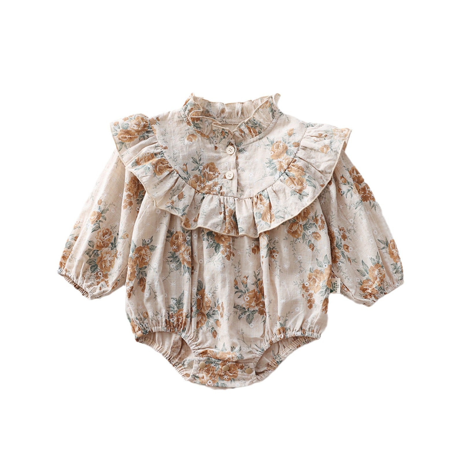 Baby&#039;s Large Floral Korean Style Wooden Ear Collar Sheath Baby Girl&#039;s New Ruffled Romper Romper