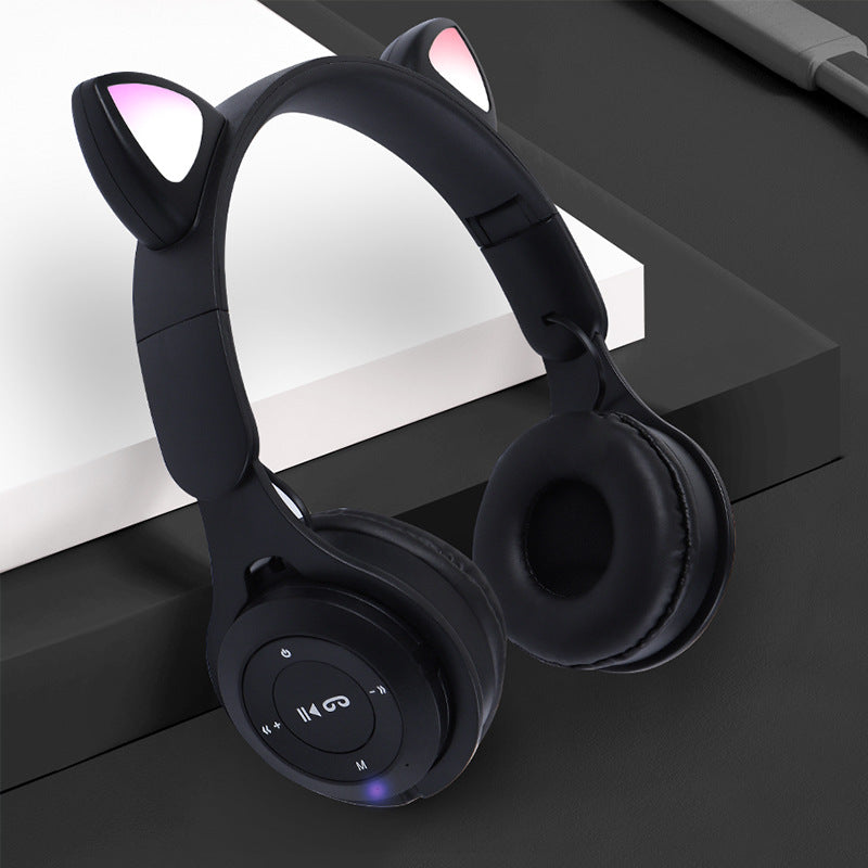 Wireless Headphone with FM Card Colorful LED Lights, Bluetooth Light-Emitting Cat Ears Headphone