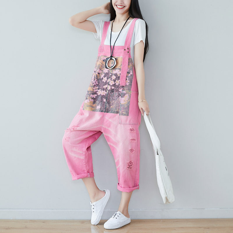 2024 New And Old Elegant Printed Jeans With Ripped Large Size Slim-fit Overalls Loose Straight Vagrant