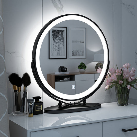 Desktop Round Table LED Light Makeup Mirror Bedroom Home Supplementary Light Mirror Large Dressing Mirror Ins Nordic Style Light Luxury Mirror