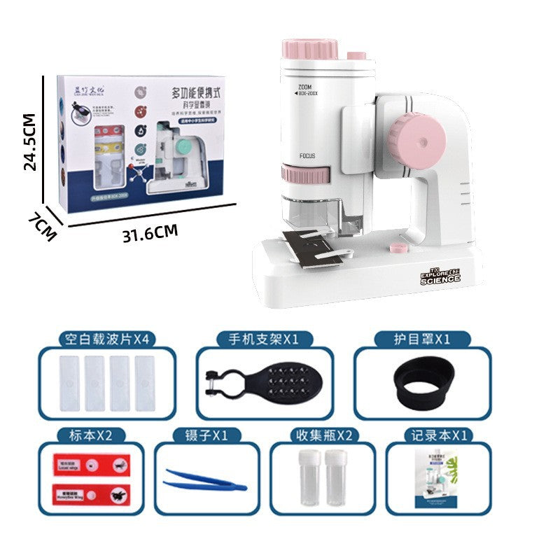 200 Times Children&amp;#039;s Portable Microscope Toy Elementary And Middle School Students Handheld Scientific Experiment Equipment Set