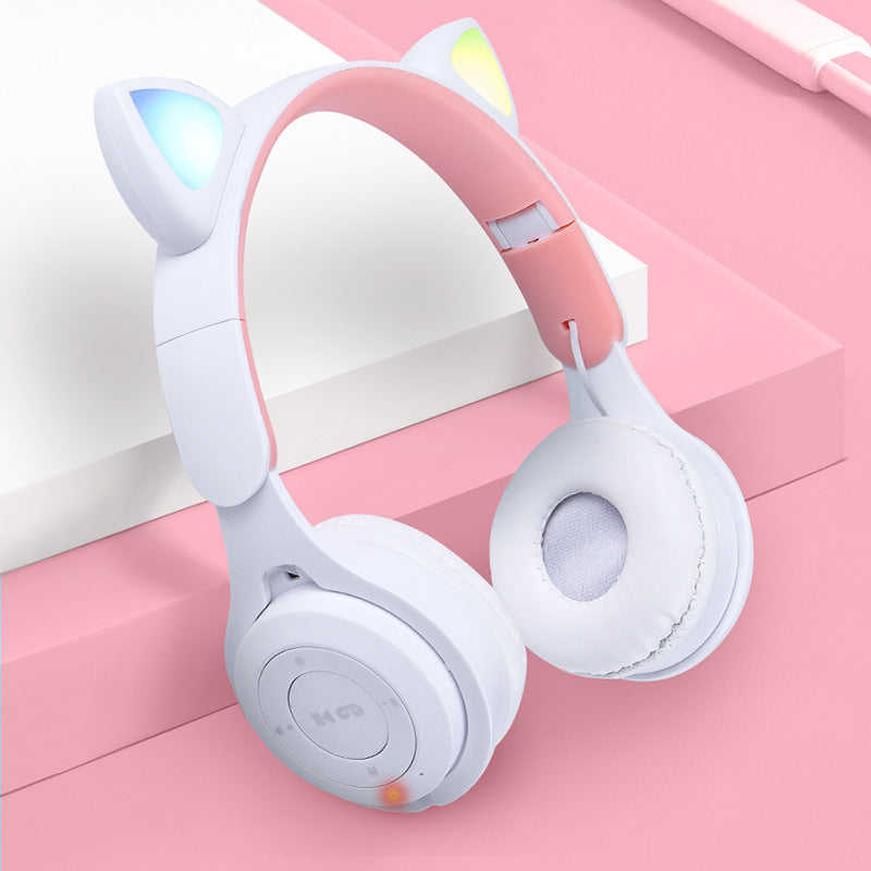 Wireless Headphone with FM Card Colorful LED Lights, Bluetooth Light-Emitting Cat Ears Headphone