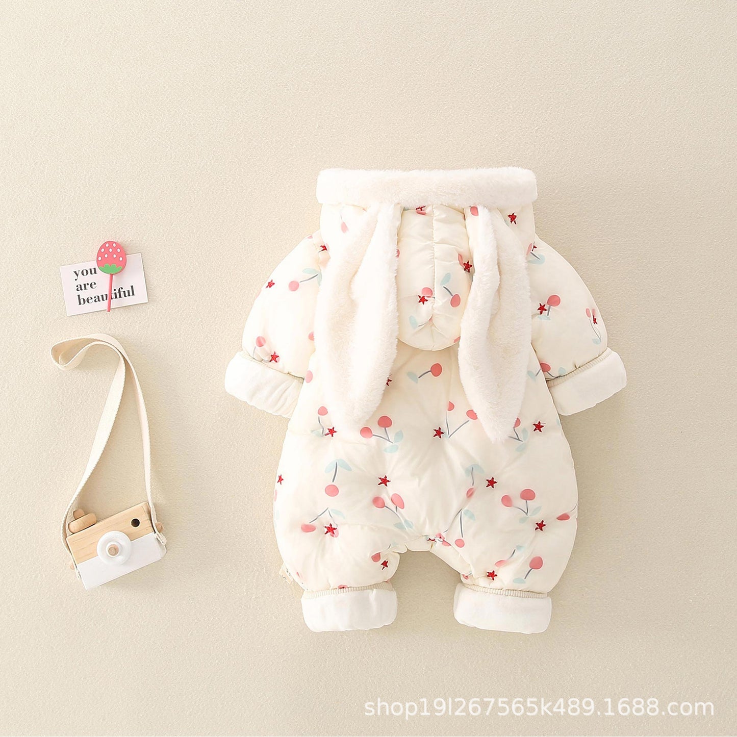 Net Red Baby Onesie Thickened Winter Baby Out Hugging Cotton Clothes Newborn Cute Romper Warm Suit