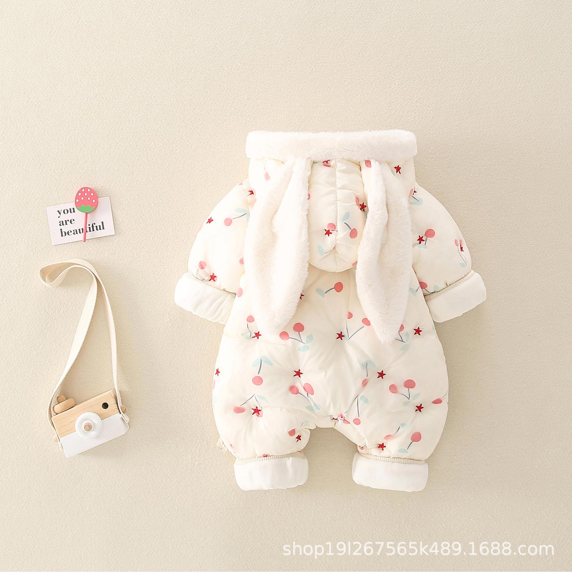 Net Red Baby Onesie Thickened Winter Baby Out Hugging Cotton Clothes Newborn Cute Romper Warm Suit