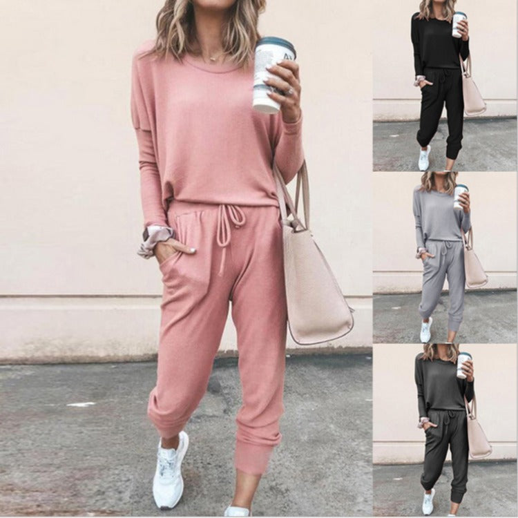 A Large Number Of Spot Autumn And Winter New Cross-border European And American Women&#039;s Clothing Amazon Popular Loose Solid Color Long-sleeved Casual Suit