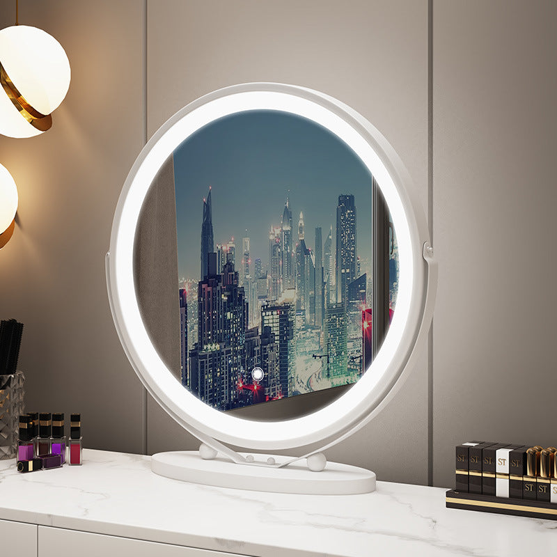 Desktop Round Table LED Light Makeup Mirror Bedroom Home Supplementary Light Mirror Large Dressing Mirror Ins Nordic Style Light Luxury Mirror