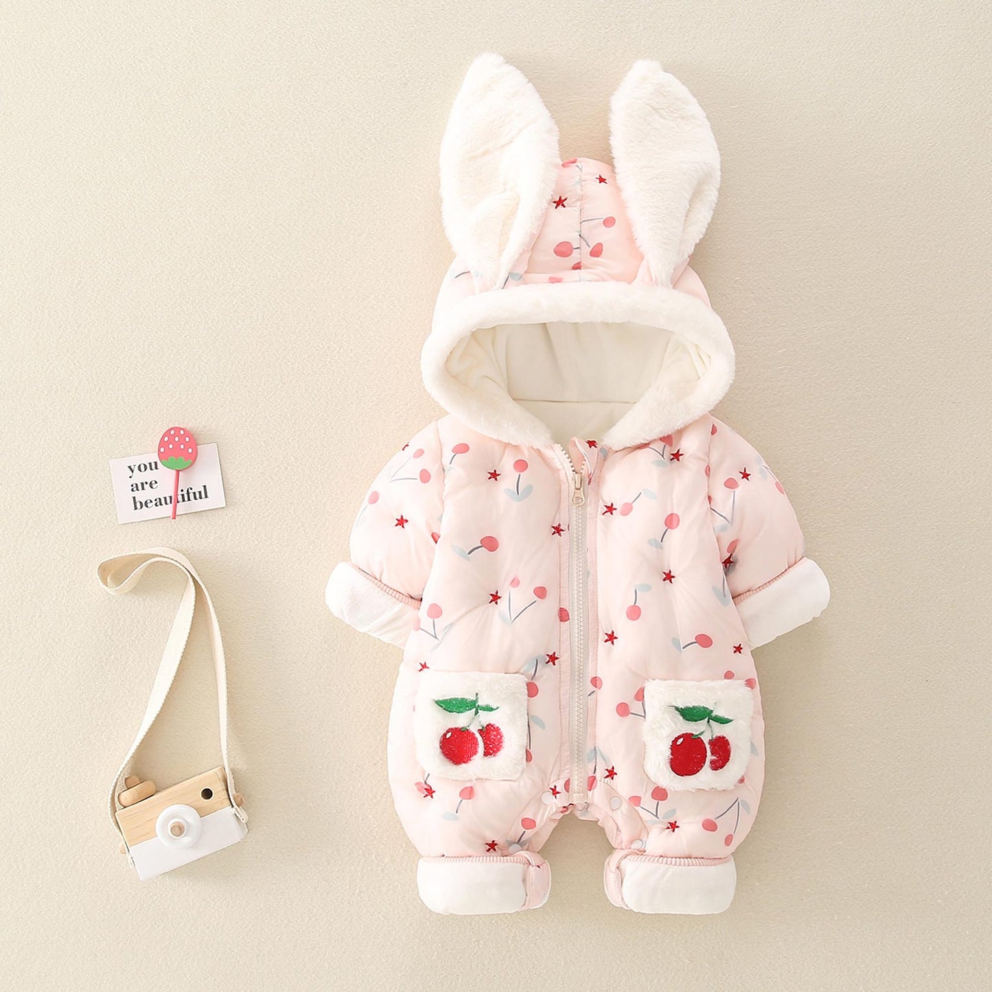 Net Red Baby Onesie Thickened Winter Baby Out Hugging Cotton Clothes Newborn Cute Romper Warm Suit