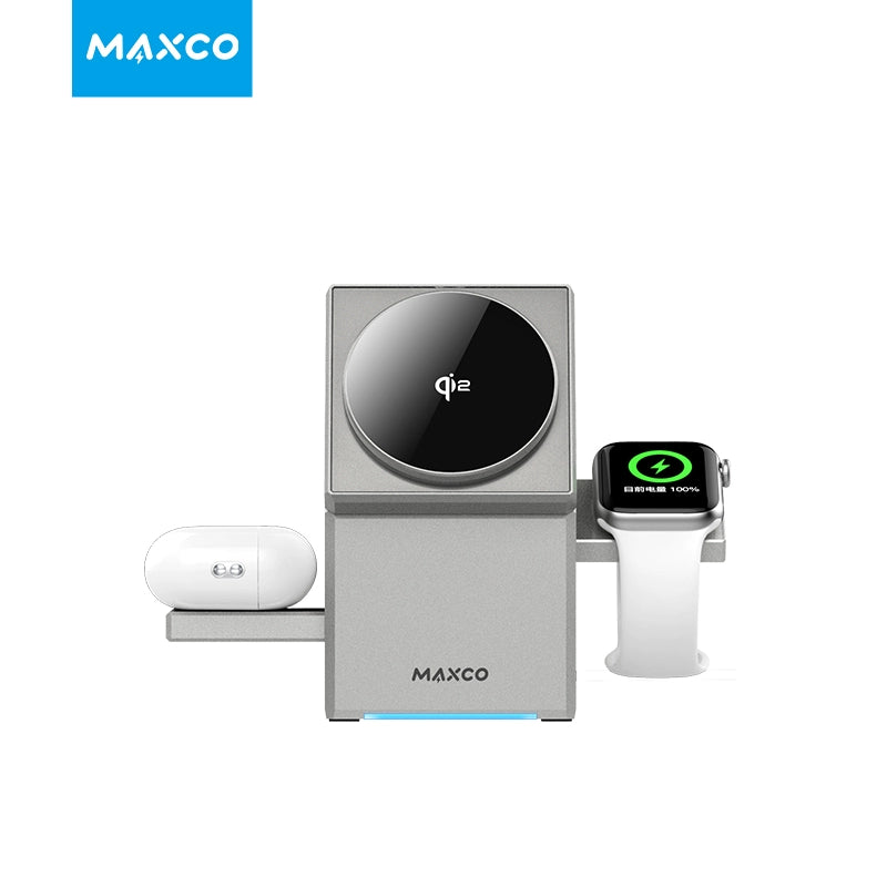 MAXCO Mineng Touch Rotary Wireless Charger Qi2 Protocol Is Suitable For Apple Magsafe Magnetic Fast Charging IPhone15 Mobile Phone IWatch Watch AirPods Headset Three-in-one