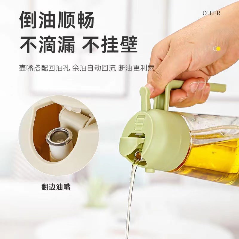 Glass Oil Pot Household Kitchen Special Edible Oil Spraying Pot Glass Two-in-One Spray Oil Bottle Automatic Opening And Cclosing