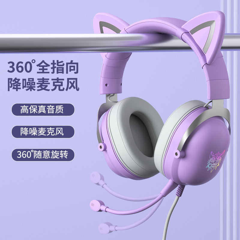 Cross-border Hot Sale ONIKUMA X11 Cat Ear Headset RGB Lighting Computer Live Gaming Gaming Headphones