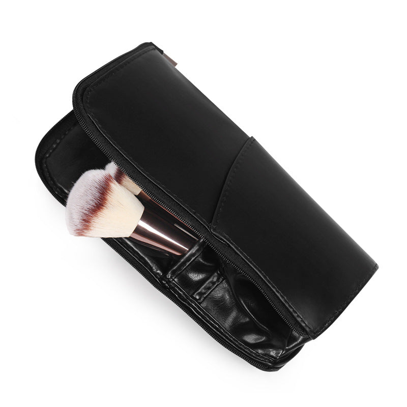 Universal Cosmetic Brush Bag Black Stand-Up Cosmetic Brush Holder Zipper PU Bag