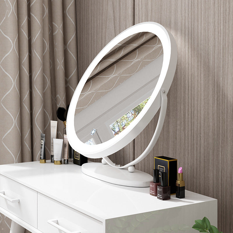 Desktop Round Table LED Light Makeup Mirror Bedroom Home Supplementary Light Mirror Large Dressing Mirror Ins Nordic Style Light Luxury Mirror