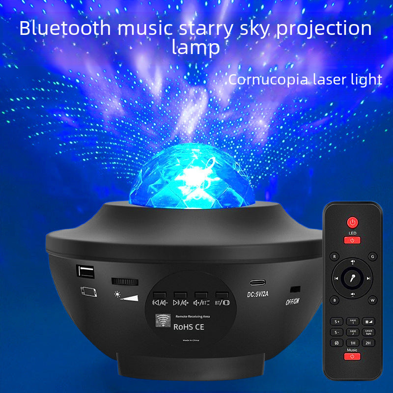 New Starry Laser Starry Sky Projection Lamp Headlamp Bluetooth Music USB Flame Bowl-shaped Water Pattern Lamp Night Lamp