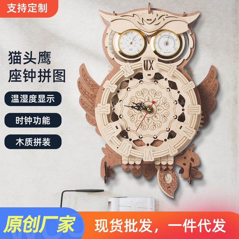 Wholesale Creative Wooden Toy Owl Ornaments Boys Diy Hand Assembled Model Wooden 3d Three-dimensional Puzzle