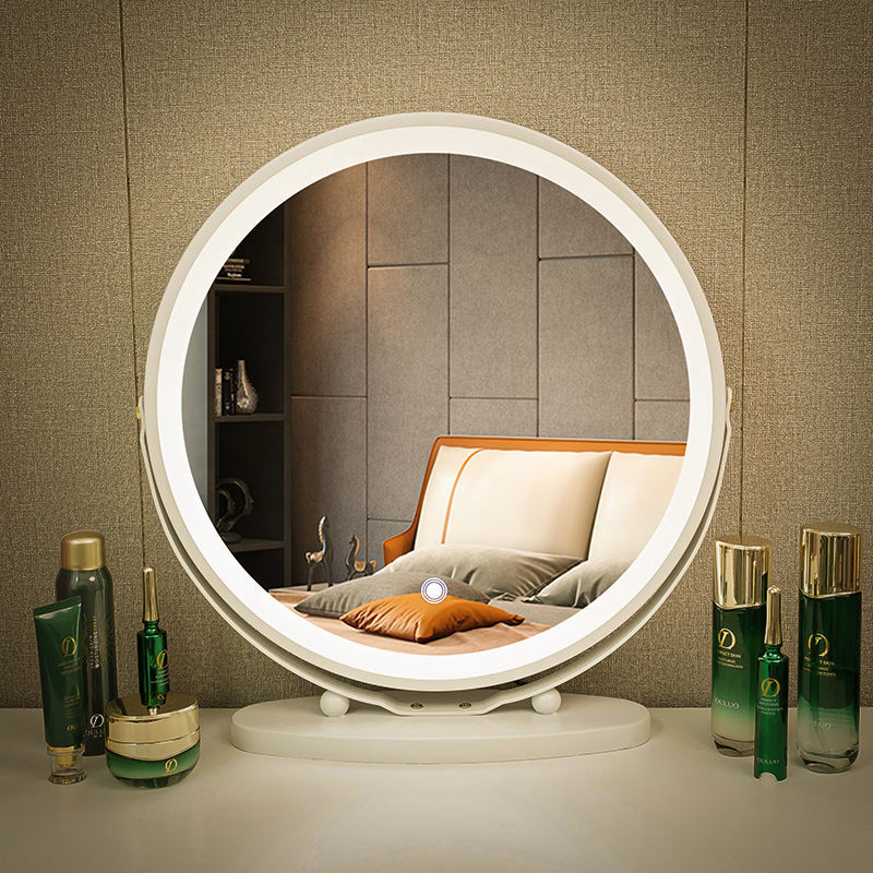 Desktop Round Table LED Light Makeup Mirror Bedroom Home Supplementary Light Mirror Large Dressing Mirror Ins Nordic Style Light Luxury Mirror