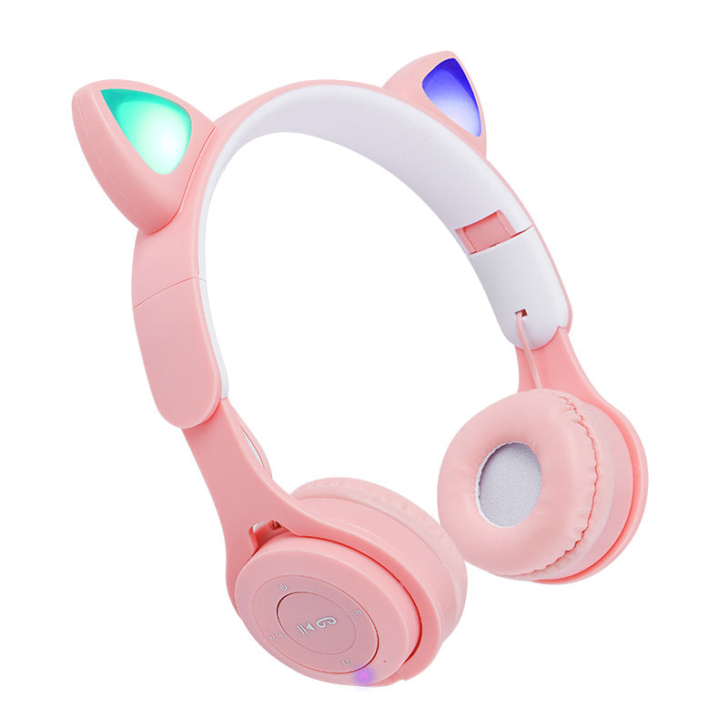 Wireless Headphone with FM Card Colorful LED Lights, Bluetooth Light-Emitting Cat Ears Headphone