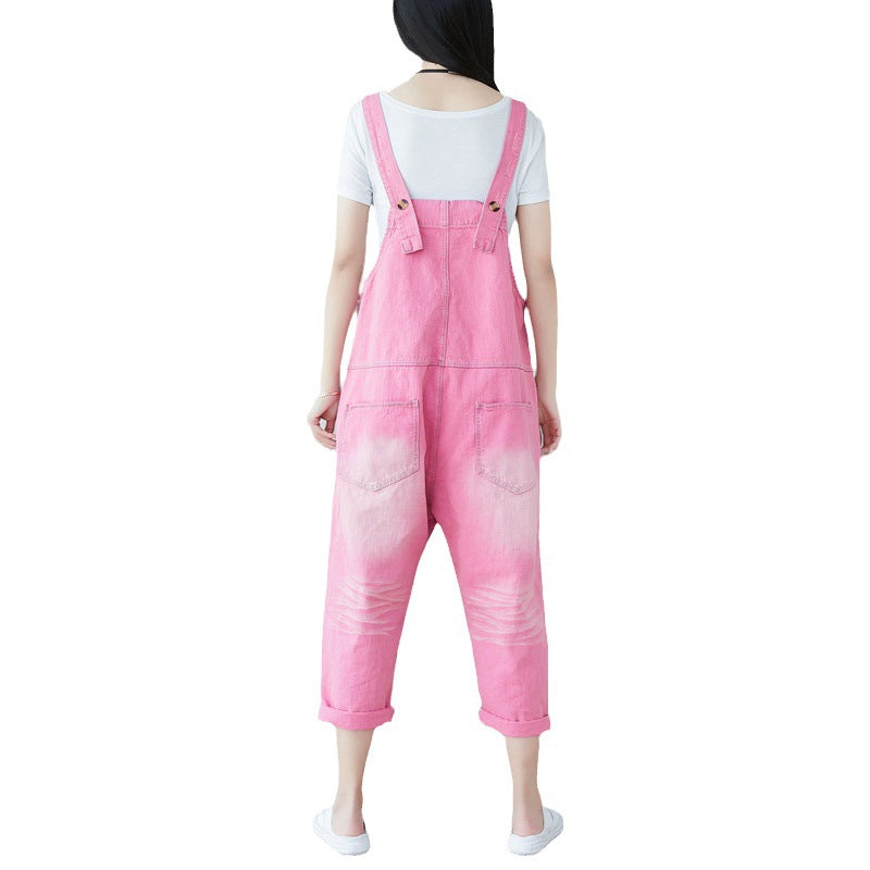 2024 New And Old Elegant Printed Jeans With Ripped Large Size Slim-fit Overalls Loose Straight Vagrant