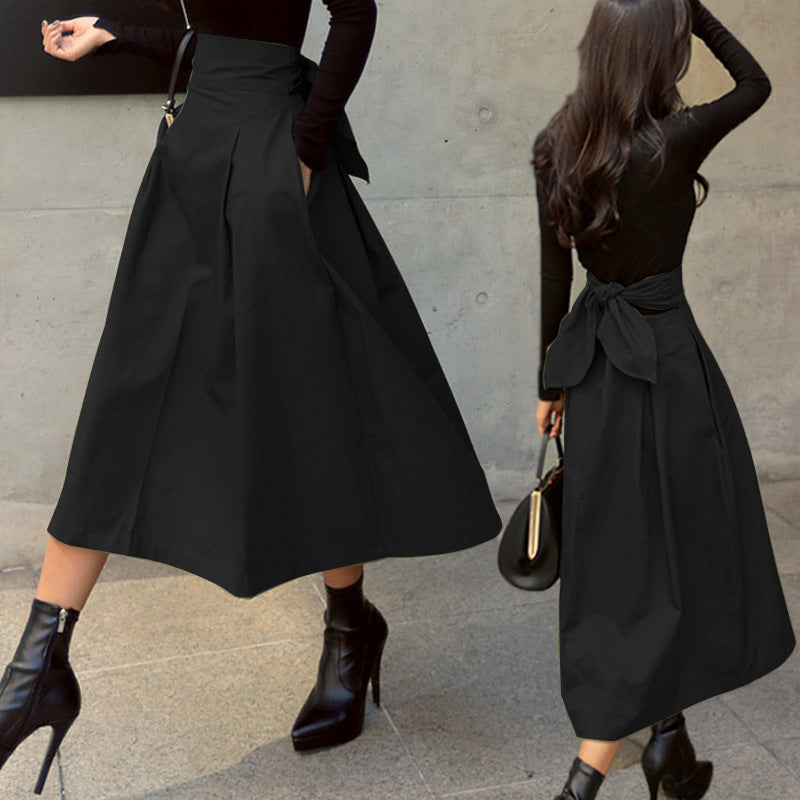 Skirt 2022 Spring And Autumn A- Line Umbrella Skirt Super Popular Bow Large Swing Skirt Slim Waist Long