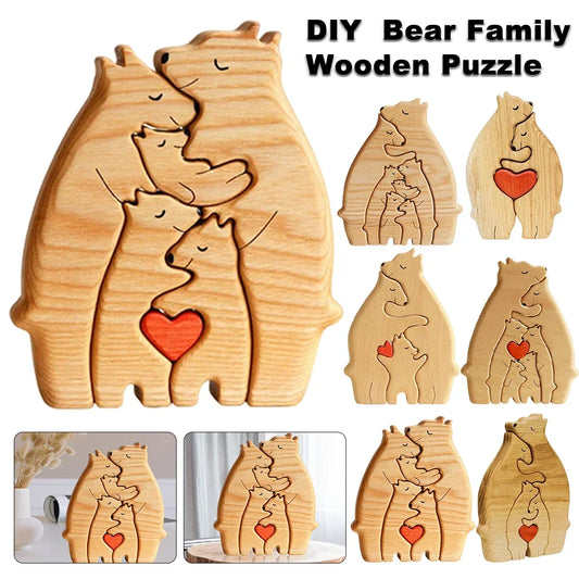 Personalized Wooden Art Puzzle Bear Family Theme Wooden Desktop Decorations Customized Gift for Family Living Room Decoration