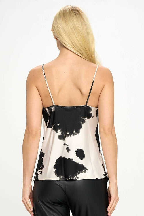 Cow Print Silky Satin Tank Top