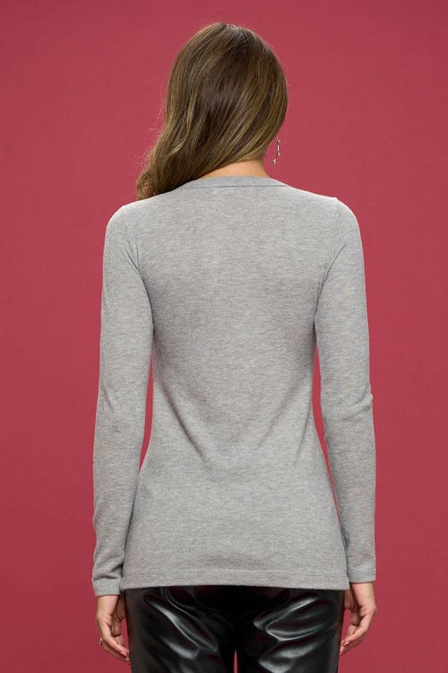 Brushed Knit Round Neck Long Sleeve Top