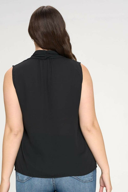 Solid V neck Top with Drape Neckline