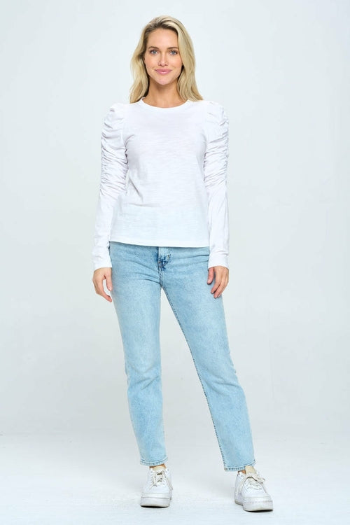 Solid Long Puff Sleeve Top