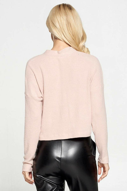 Pink Ribbed Knit Flowy Top with Buttons