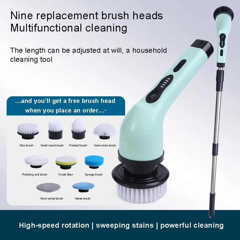 Multi-functional electric cleaning brush automatic rotating telescopic rod wireless hand-held scrubbing equipment cleaning tool