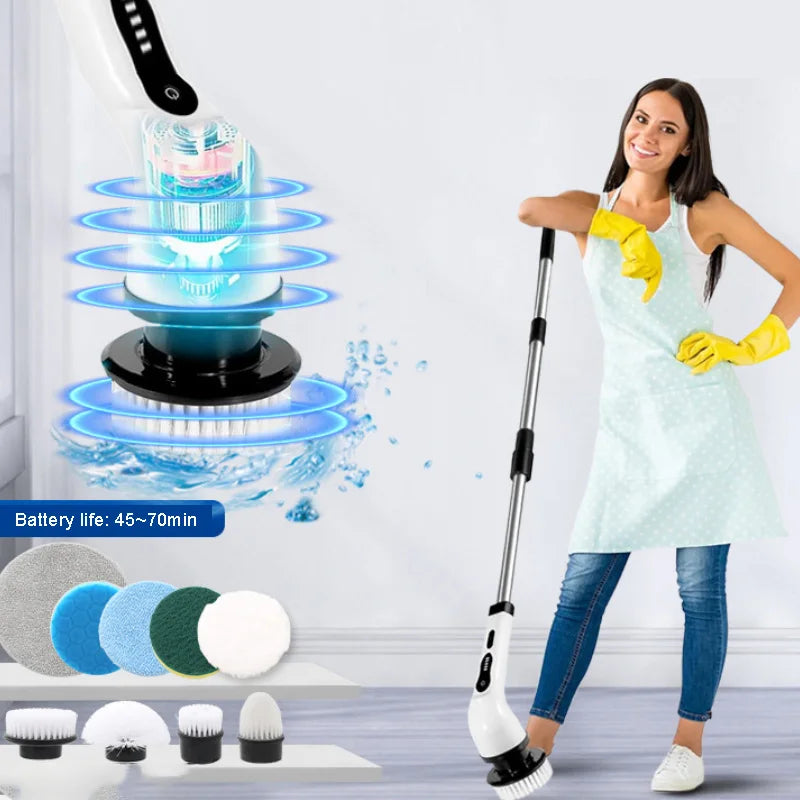 Multi-functional electric cleaning brush automatic rotating telescopic rod wireless hand-held scrubbing equipment cleaning tool