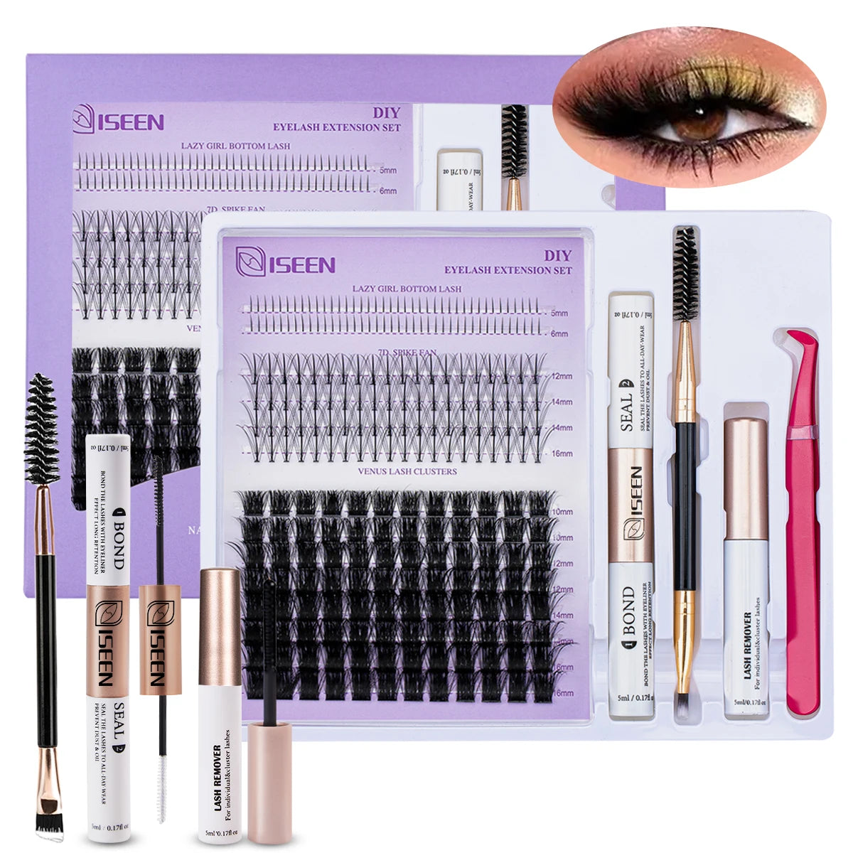 DIY Lash Extension Mix Styles Lash Clusters Individual with Bond&Seal Remover Tweezers Lash Brush for Self Application Makeup