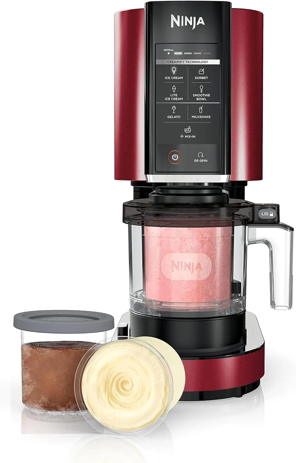 Ninja NC301 CREAMi Ice Cream Gelato Milkshake Sorbet and Smoothie Bowl Maker 7 One-Touch Programs Red (Renewed)