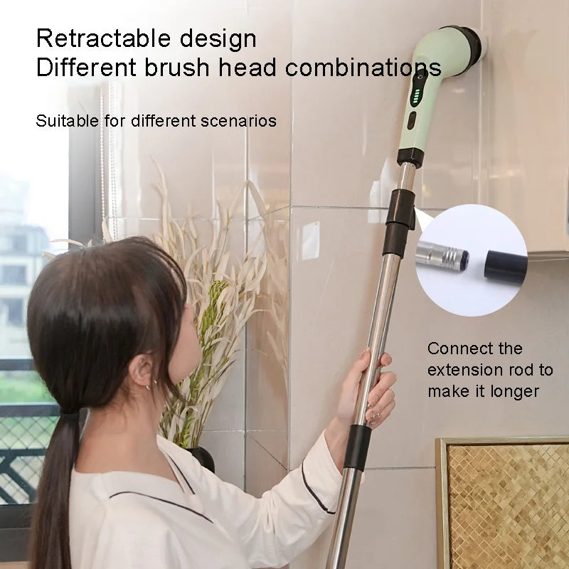 Multi-functional electric cleaning brush automatic rotating telescopic rod wireless hand-held scrubbing equipment cleaning tool