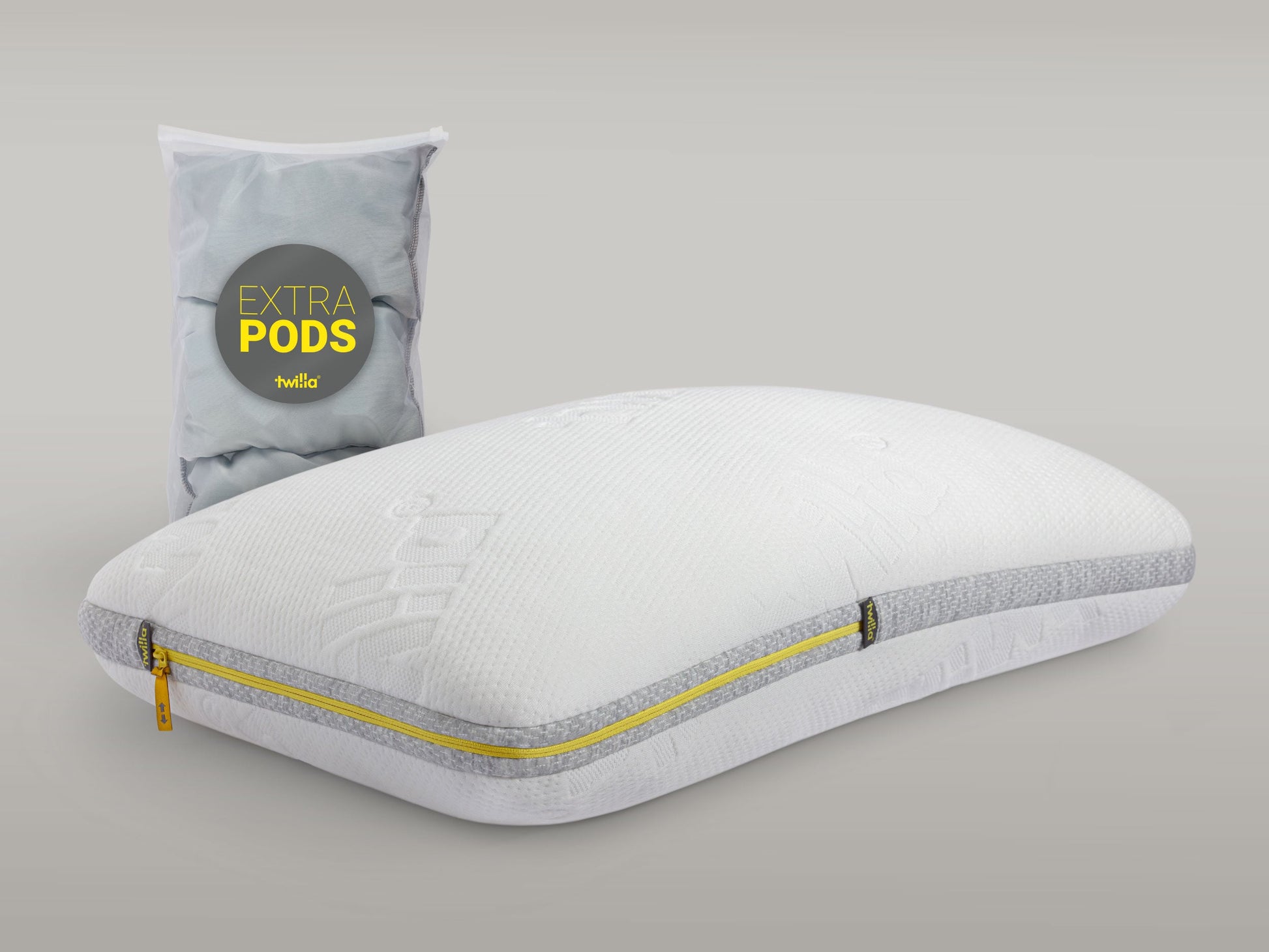 Twilla Pillow +PODS, Front, Best Custom Pillow for Neck Support, Pain Relief, Back and Side Sleepers.