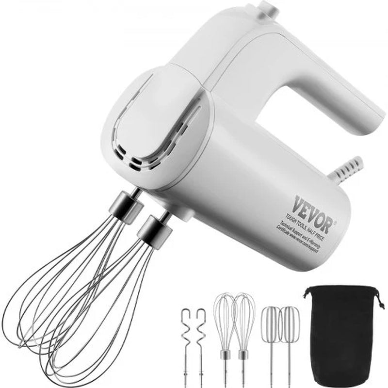 VEVOR Digital Electric Hand Mixer, 5-Speed, 200W Portable Electric Handheld Mixer, with Turbo Boost Beaters Dough Hooks Whisks Storage Bag, Baking Supplies for Whipping Mixing Egg Cookie Cake Cream