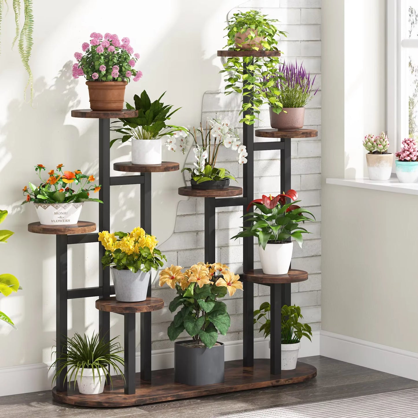 Plant Stand Multi-Tiered 11 Potted Flower Shelf for Window Garden Balcony Corner Living Room