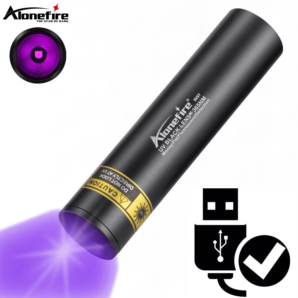 3W 365Nm UV Flashlight USB Rechargeable Ultraviolet Torch Pets Urine Cat Tinea Money Ore Scorpion Detection Black Light SV57