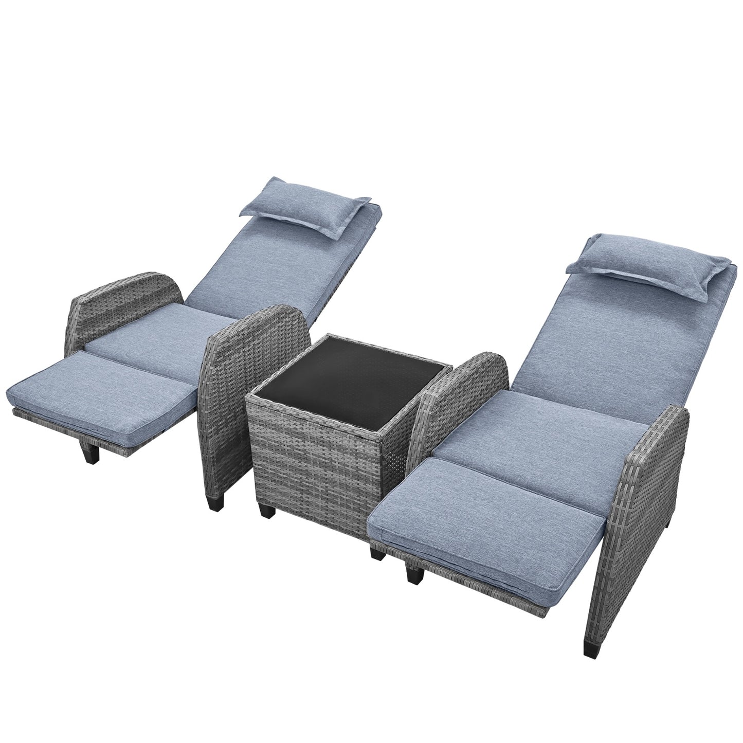 U Style Outdoor Rattan 2-Person Set W  Coffee Table For Courtyard