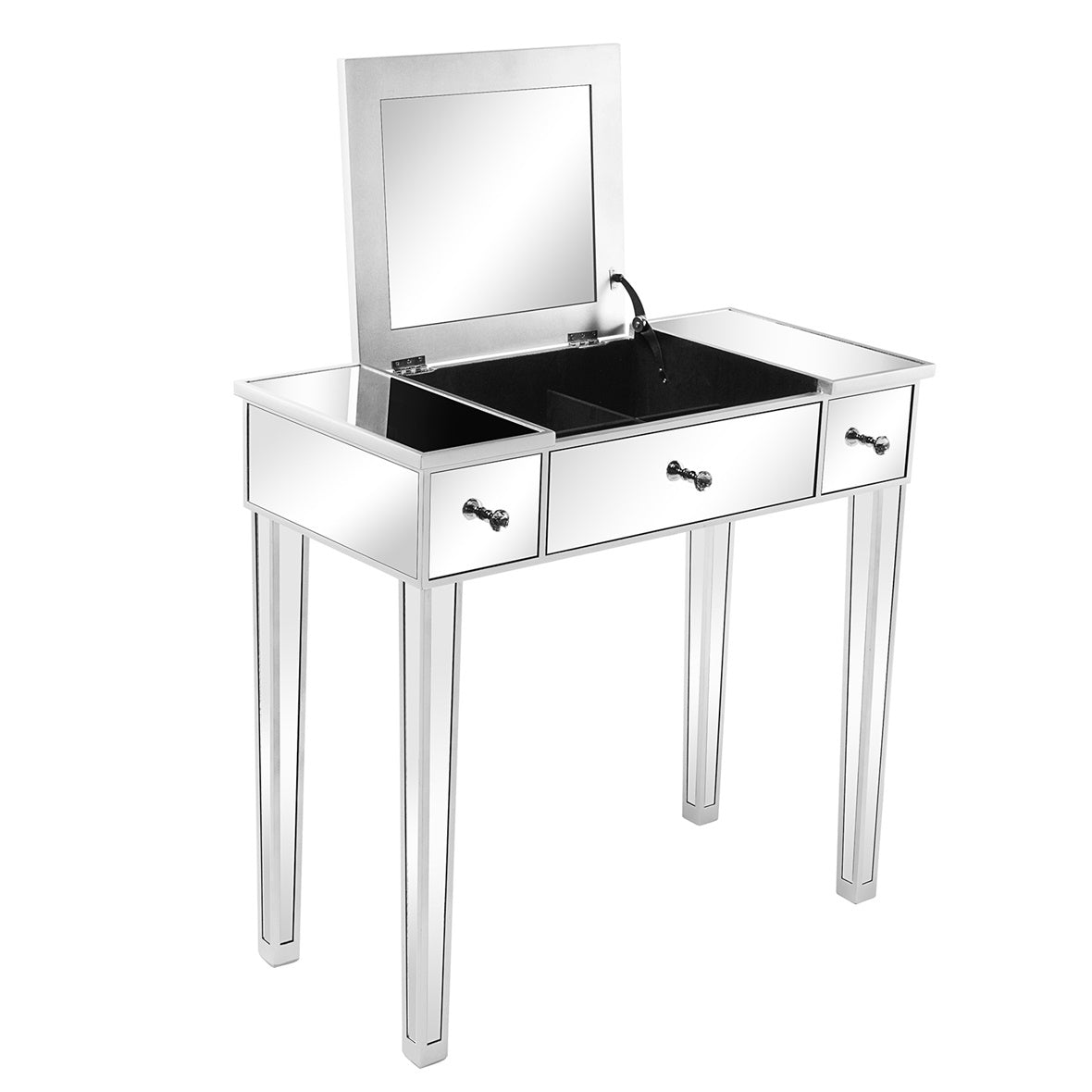 FCH Silver, Density Board With Mirror, Table Top Can Be Clamshelled 80x38x76cm, One Draw Computer Desk N002