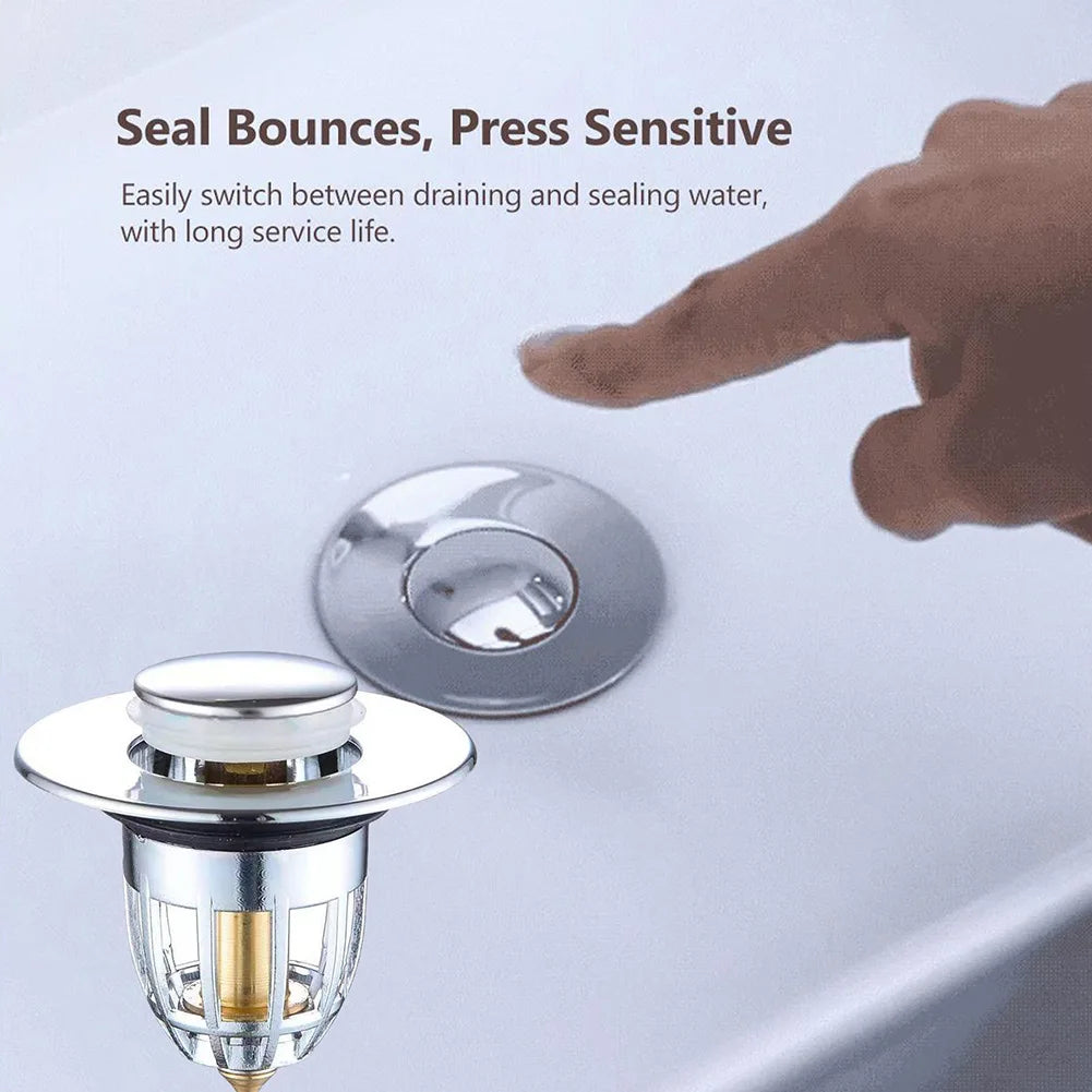 Press Bounce Basin Pop-Up Drain Filter Bathroom Shower Sink Filter Plug Wash Basin Hair Sink Strainer Kitchen Bathtub Stopper