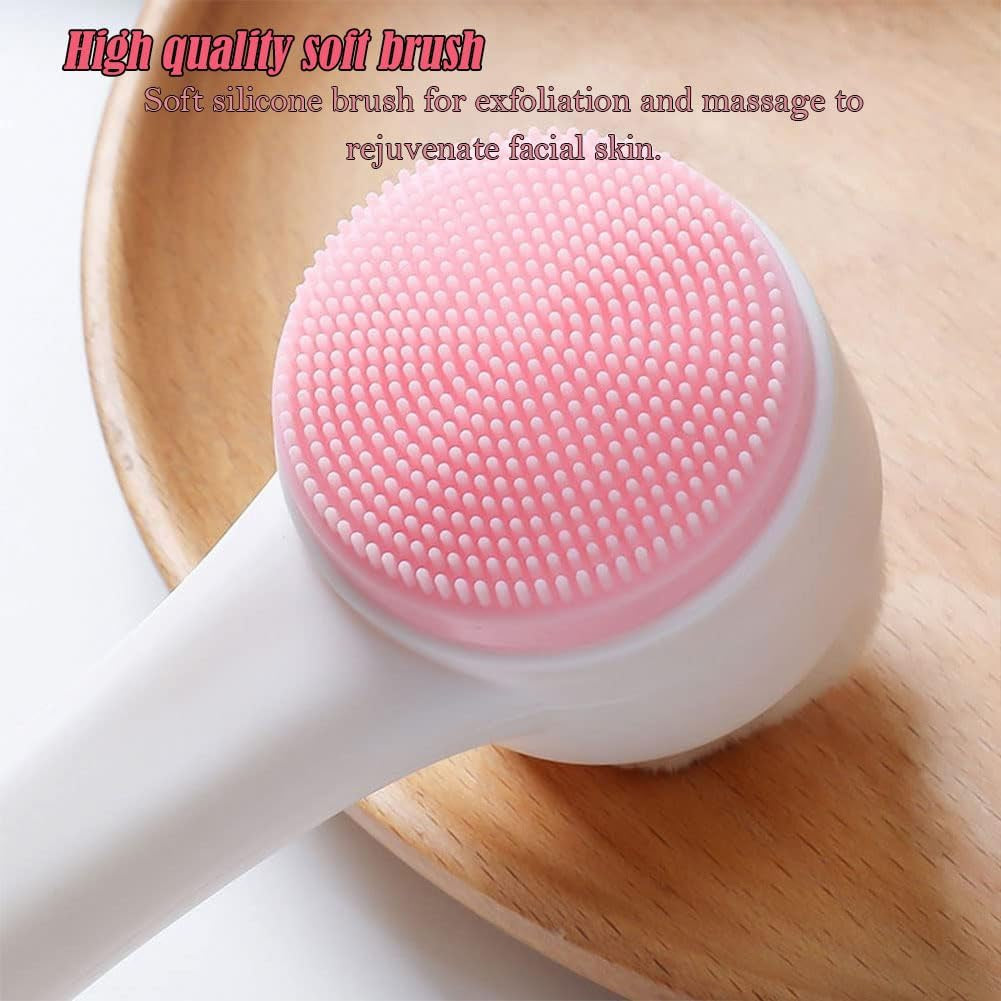 1 Pack Facial Cleansing Brush, 2-In-1 Two-Head Manual Cleansing Brush, Silicone Facial Scrubbing Brush for Deep Pores, Exfoliation, Blackhead Removal and Cosmetic Massage