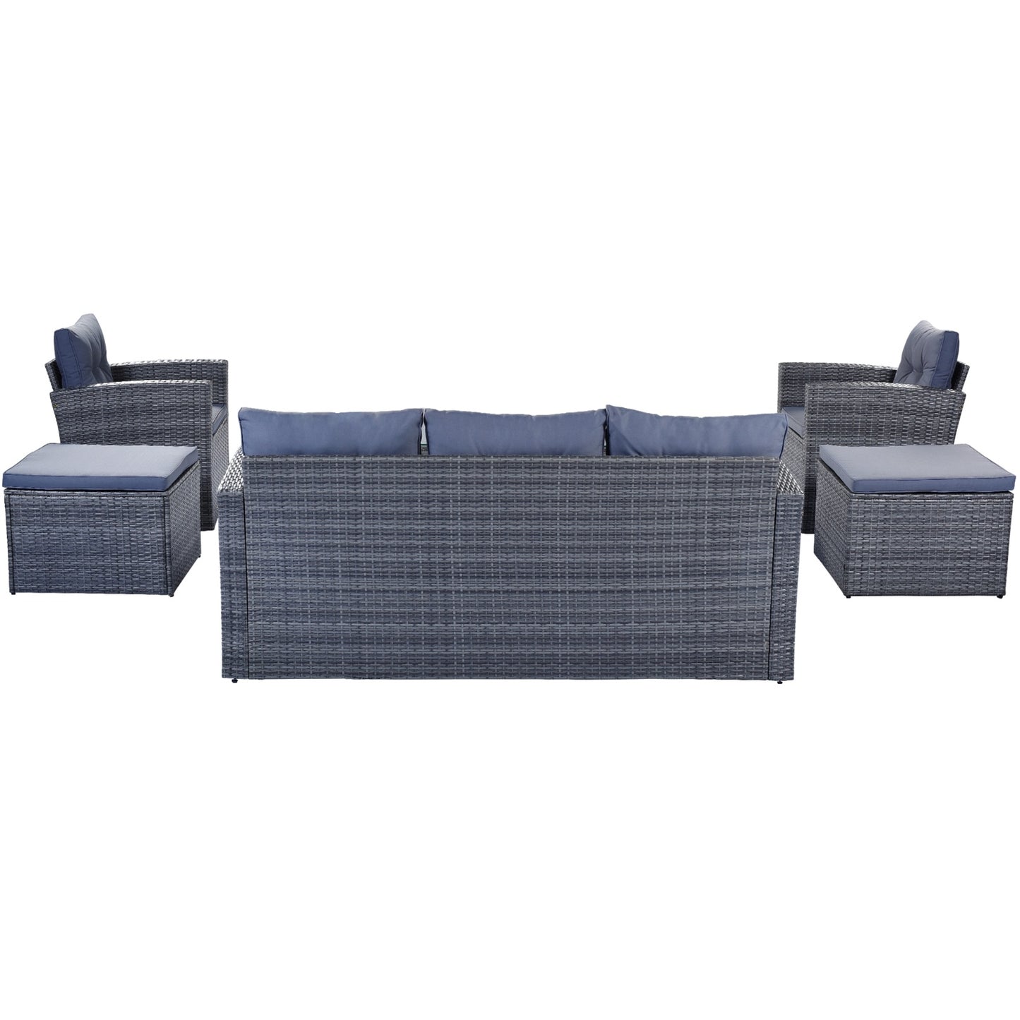 6-Piece All-Weather Wicker PE Rattan Patio Dining Set With Coffee Table